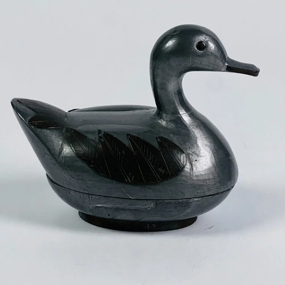 Pewter Duck Trinket Bird Keepsake Jewelry Storage Rustic Cabin Country Decor